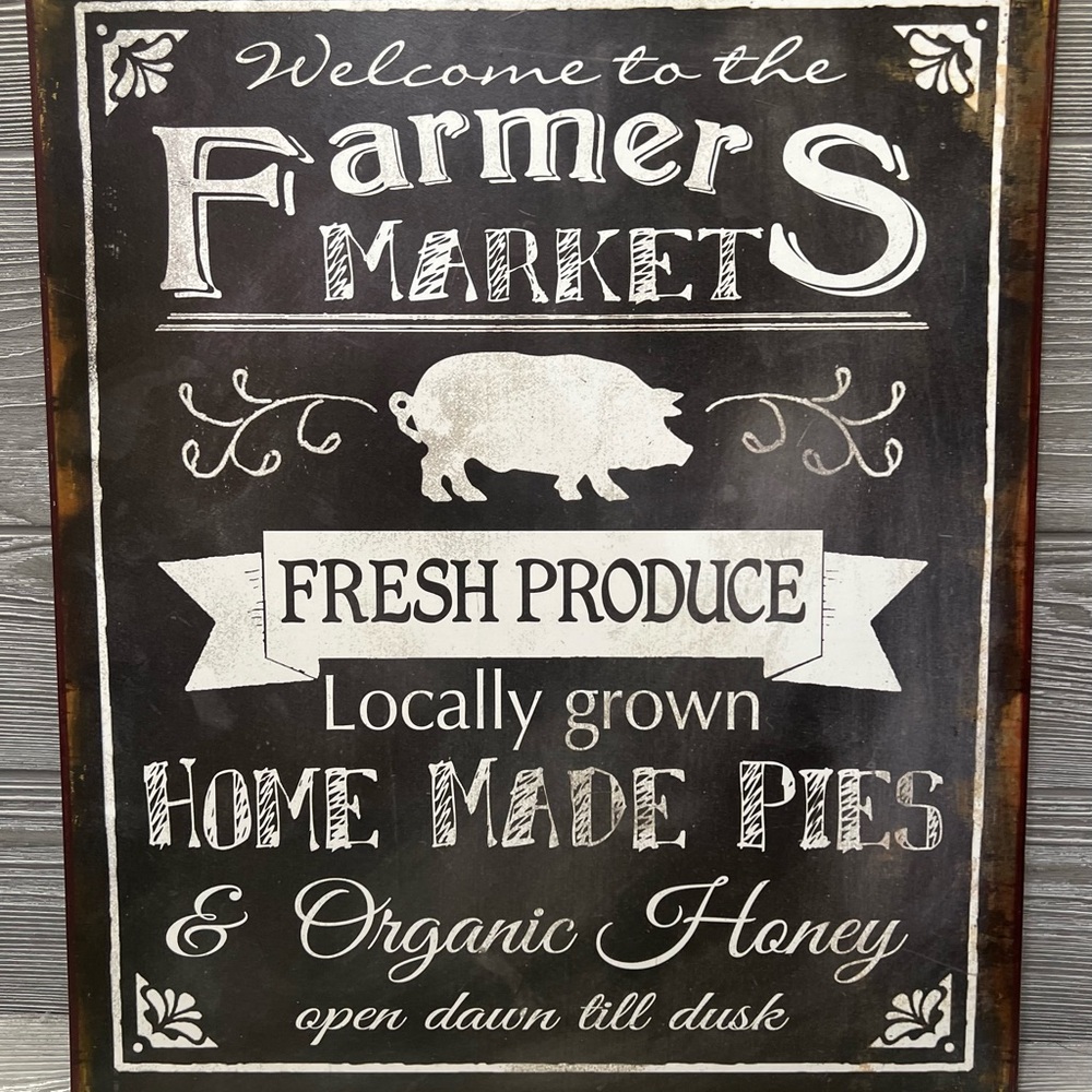 Farmer’s Market Large Metal Sign Chalkboard Style Rustic Farmhouse Pig Decor